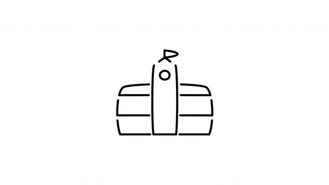 Minimalist outline animation of school building education flag icon drawing on and fading out. Includes 3 color variations: black on white, white on black, and white on green screen.