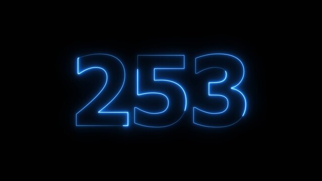 Abstract beautiful blue neon 253 number illustration background. Glowing neon color countdown number concept background.