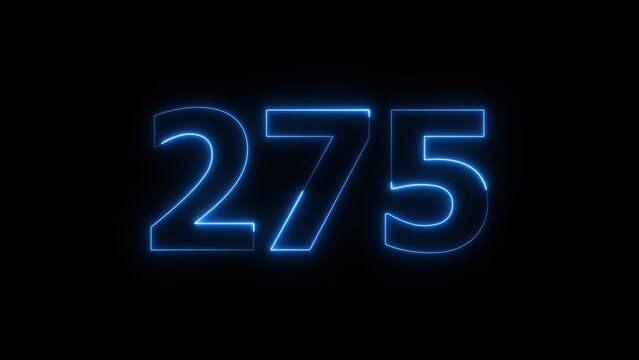 Abstract beautiful blue neon 275 number illustration background. Glowing neon color countdown number concept background.