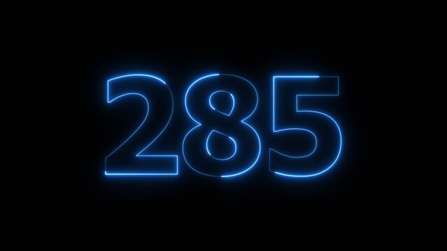 Abstract beautiful blue neon 285 number illustration background. Glowing neon color countdown number concept background.