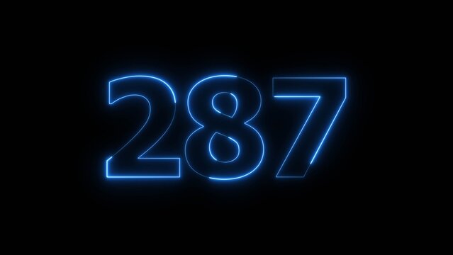 Abstract beautiful blue neon 287 number illustration background. Glowing neon color countdown number concept background.