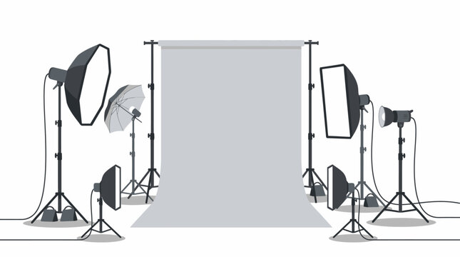 Studio lighting equipment, photography lights, softbox, umbrella, reflector, backdrop setup