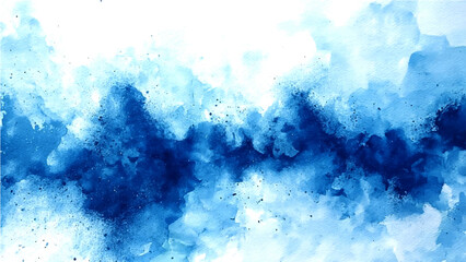 Fototapeta premium Abstract watercolor splash of deep indigo and sky blue hues, evoking a sense of flowing water, mist, or ethereal cloud formation, with delicate white space creating a serene and contemplative visual
