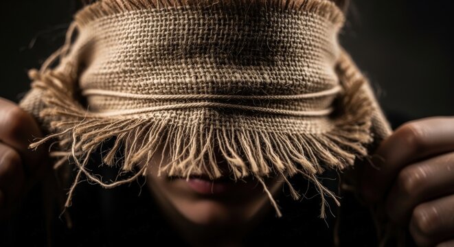 Person Blindfolded with Burlap Sack, Mysterious and Obscured Identity.