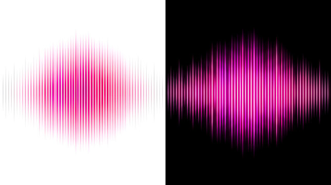 Soundwave Spectrum: A vibrant visual representation of soundwaves, depicted as glowing pink lines against both stark white and deep black backgrounds.