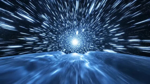 hyperspace warp speed jump through a star tunnel depicting dynamic light speed travel and cosmic exploration