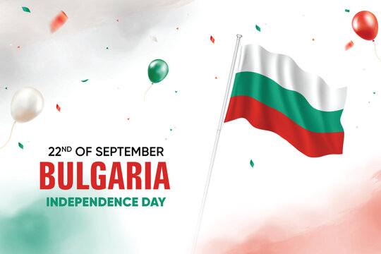 Bulgaria Independence Day. Bulgaria Flag Waving With Floating Balloons On Watercolor Grunge Backgorund Design Vector Illustration.