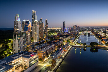 Aerial view of Puerto Madero, Buenos Aires, Argentina at night © Chenxiaoyang