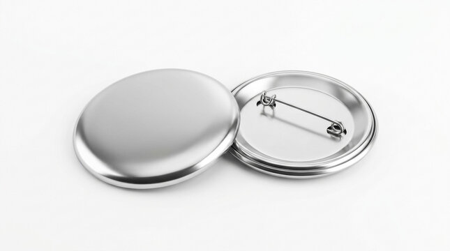 Blank metal pin badge mockup on white background in a minimalist style