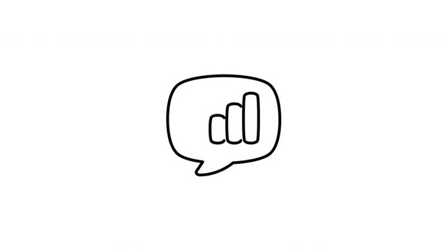 Minimalist outline animation of speech bubble bar chart data report icon drawing on and fading out. Features a clean pop up style in 3 color setups.