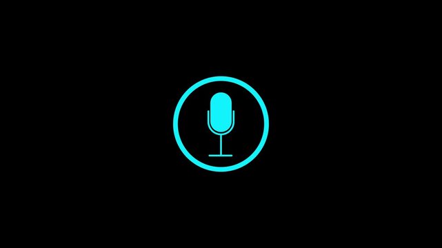 Modern Microphone Icon Animation on Black Background.4k video.