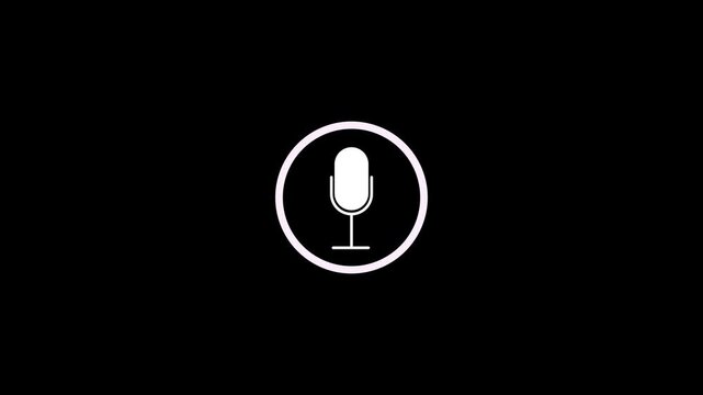 Modern Microphone Icon Animation on Black Background.4k video.