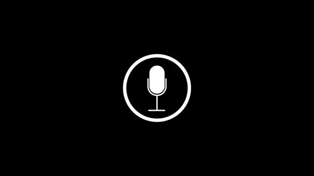 Modern Microphone Icon Animation on Black Background.4k video.
