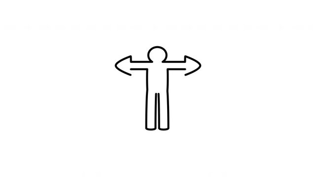 Minimalist outline animation of businessman with split arrow decision direction icon drawing on and fading out. Features a clean pop up style in 3 color setups.