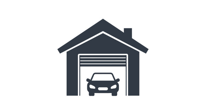 Minimalistic illustration of a garage with a car inside the house concept