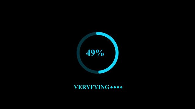 Computer system finishing verification process at one hundred percent with circular progress bar icon and restarting status message

