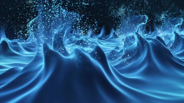 ethereal blue fire waves digital abstract bioluminescent liquid energy flowing dynamically in a dark sci-fi background