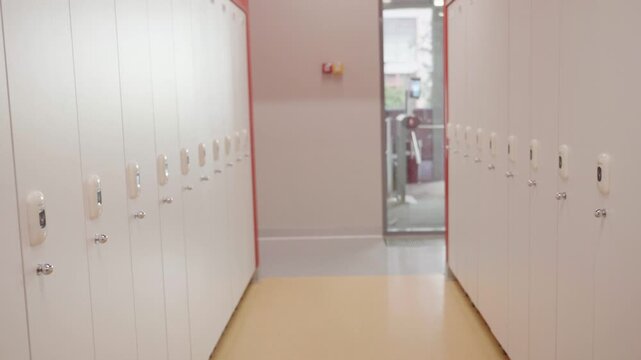 Empty school locker room corridor interior