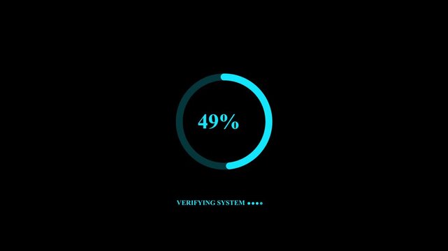 System verifying process reaching one hundred percent completion showing circular progress bar icon and automatic computer rebooting status
