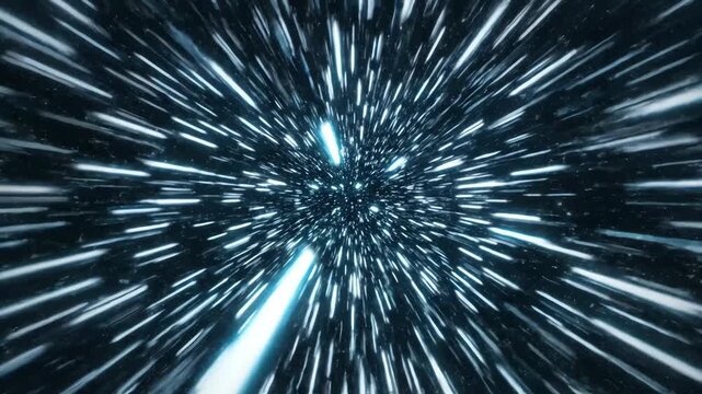 hyperspace travel effect futuristic light speed tunnel with glowing stars and planets sci fi background