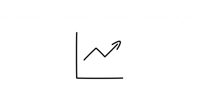 Minimalist outline animation of rising profit line graph growing chart icon drawing on and fading out. Features a clean pop up style in 3 color setups.
