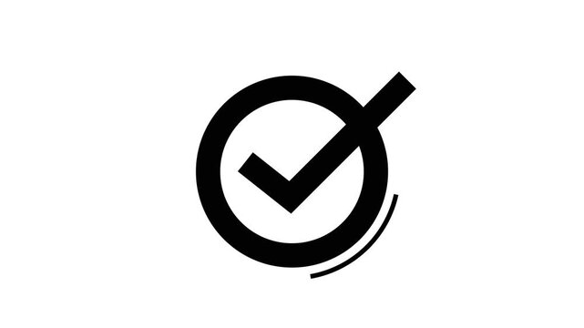 Minimalist black checkmark circle icon animation for success and completion UI interface, 4k asset