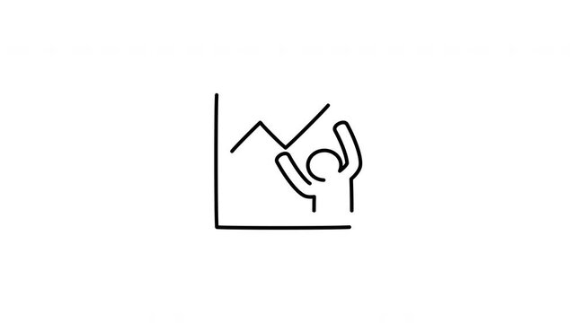 Minimalist outline animation of businessman pushing line graph arrow up icon drawing on and fading out. Features a clean pop up style in 3 color setups.
