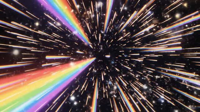 rainbow speed lines and warp speed light trails in an anime style cosmic hyperspace background for sci-fi concepts.