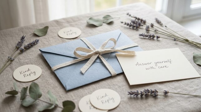 Elegant Envelope with 'Kind Reply' Cards for International Self Care Day