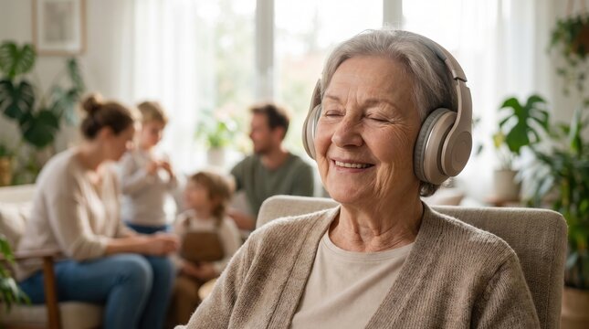 Smiling Senior Citizen Day Celebration with Headphones