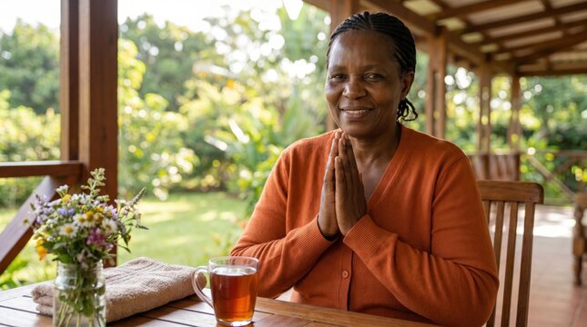 Senior Tanzanian Woman Enjoys Tea for International Self Care Day