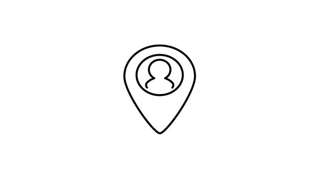 Minimalist outline animation of map pin location marker with user avatar profile icon drawing on and fading out. Features a clean pop up style in 3 color setups.