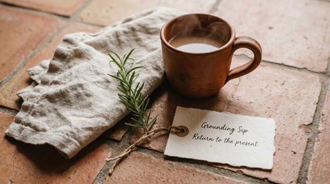 Warm Coffee Mug and Rosemary for International Self Care Day