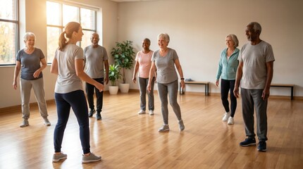 Fototapeta premium Seniors Enjoying Fitness Class Together on Senior Citizen Day