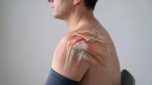 Shoulder Bursitis with Inflamed Rotator Cuff Tendon Medical Illustration