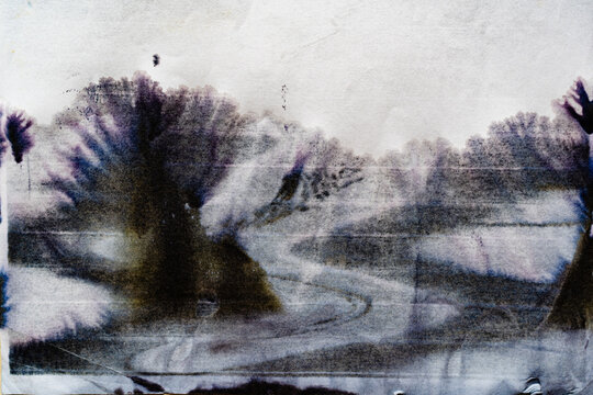 Abstract Dirty Black Ink Bleed and Smudge Stain Texture on Rough White Paper Background