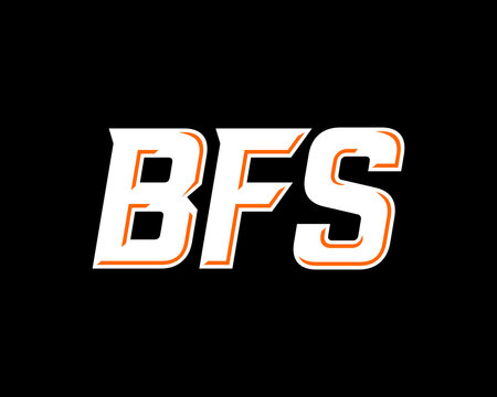 Stylized white and orange 'BFS' logo on a black background, featuring bold, dynamic lettering.