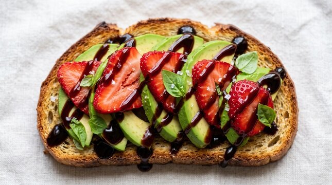 Avocado Strawberry Toast with Balsamic Glaze Drizzle
