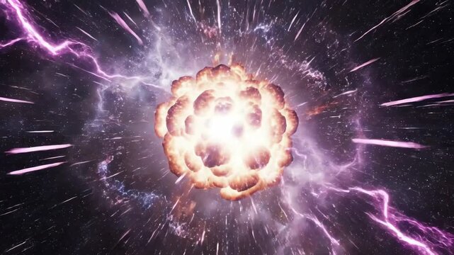 dynamic energy burst cosmic explosion in abstract space with light speed and wormhole effect illustrating creation and future concepts