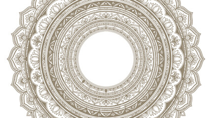 Vintage mandala frame with intricate floral patterns, beige circular ornament vector, elegant bohemian border for wedding invitations and greeting cards © sidra