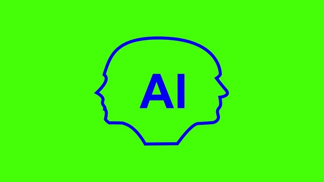 Artificial Intelligence AI concept animation with human head outline profile vector line on background.