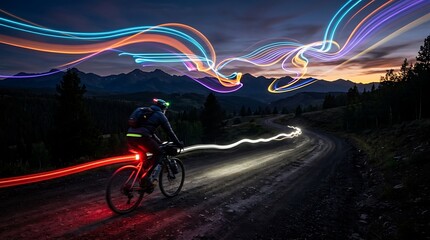 Fototapeta premium Red motorcycle drifting on neon lit road at night.
