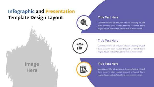 Sleek infographic presentation template featuring three rounded sections with icons and text areas