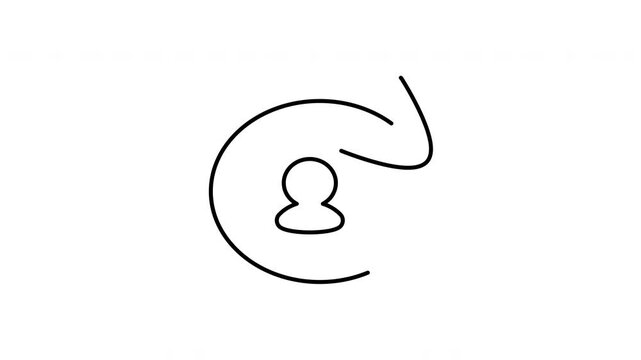 Minimalist outline animation of return customer profile circular arrow icon drawing on and fading out. Features a clean pop up style in 3 color setups.