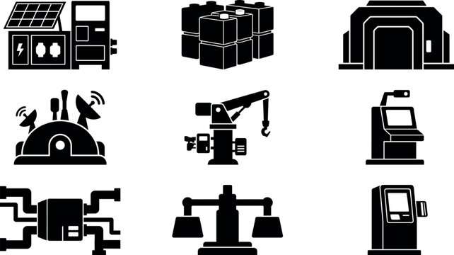 sustainability_assets,_utility_station,_energy black vector silhouettes icon symble pack