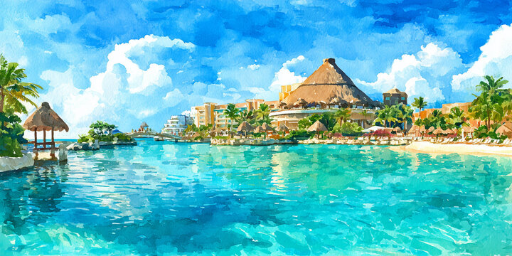 Cancun Watercolour Landscape