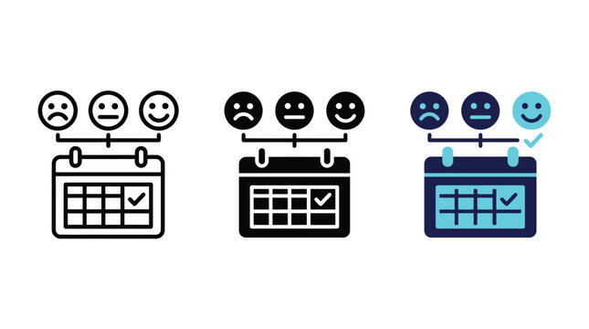 Mood Tracker Calendar Icon Set with Emoji Faces and Checkmark