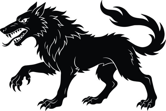 Heraldic Wolf Silhouette Vector Illustration Featuring Black Angry Aggressive Predator Emblem Shape for Medieval Coats of Arms Shields Luxury Badges and Mascot Logos