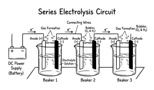 Hand Drawn Series Electrolysis Setup Scientific Diagram Vector