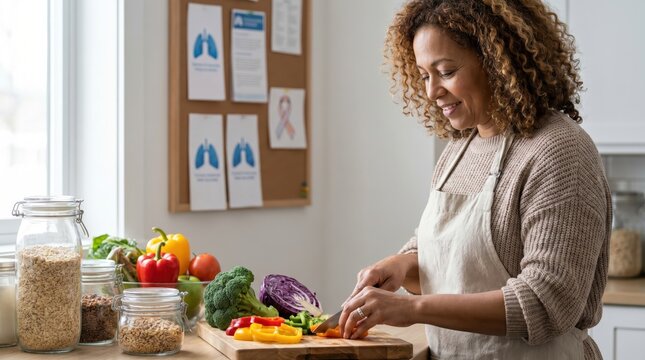 Woman Prepares Healthy Food for World Lungs Day